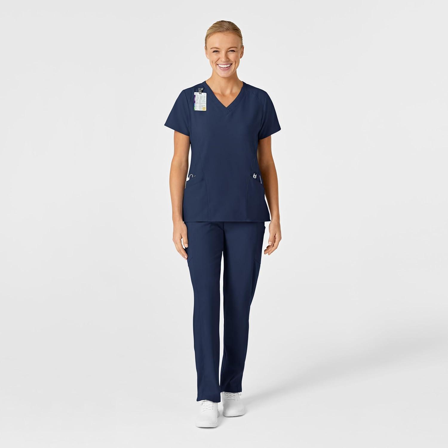 Wink Scrubs for Women, W123, Stylized Vneck Tops with 5 Pockets(Navy)