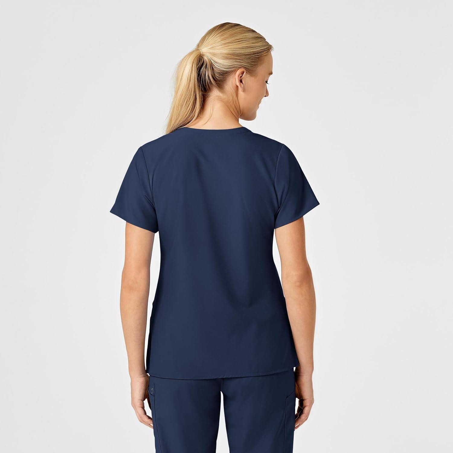 Wink Scrubs for Women, W123, Stylized Vneck Tops with 5 Pockets(Navy)