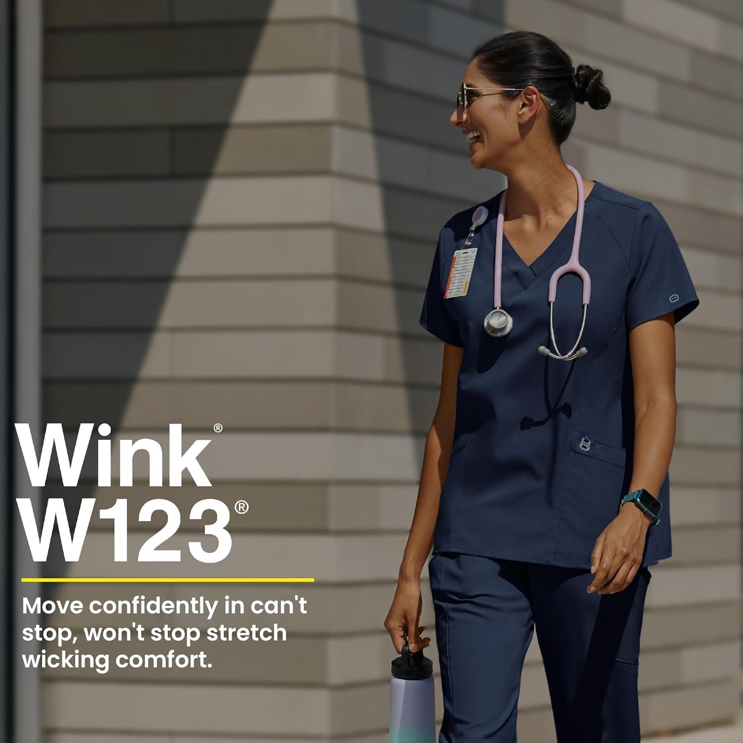 Wink Scrubs for Women, W123, Stylized Vneck Tops with 5 Pockets(Navy)