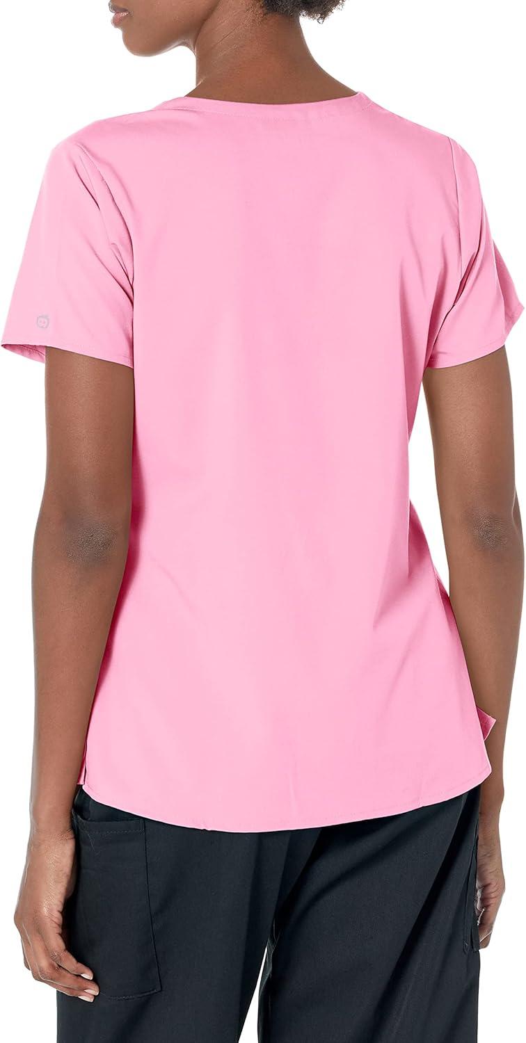 WonderWink Womens Women’s 4 Pocket Notch Neck Scrub Top(Pink Blossom)