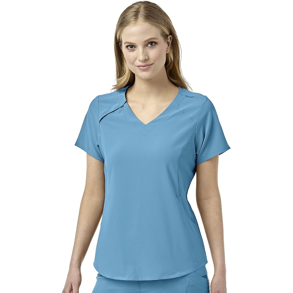 WonderWink Mens Renew Women’s Zip Accent Scrub Top(Bay Blue)
