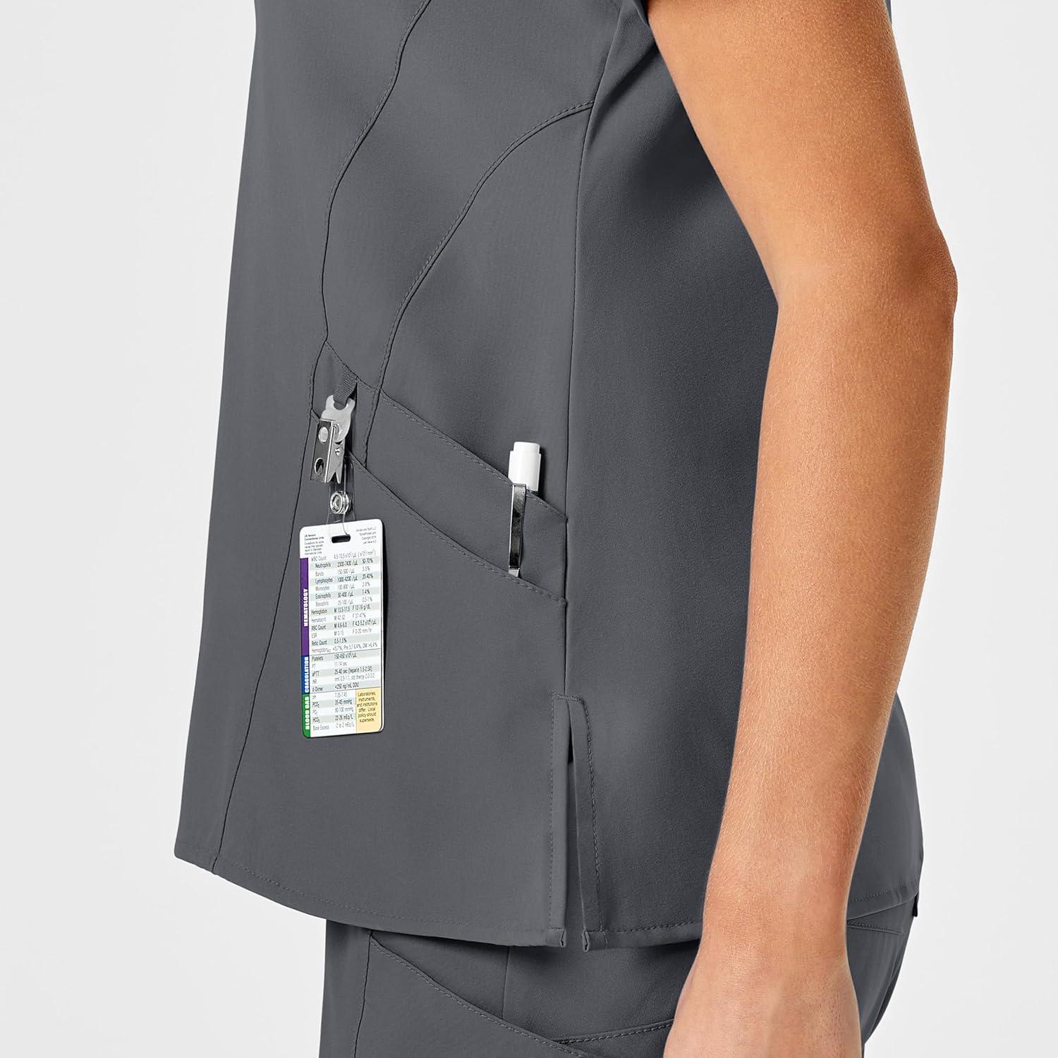 Wink Scrubs for Women, W123, Stylized Vneck Tops with 5 Pockets(Pewter)