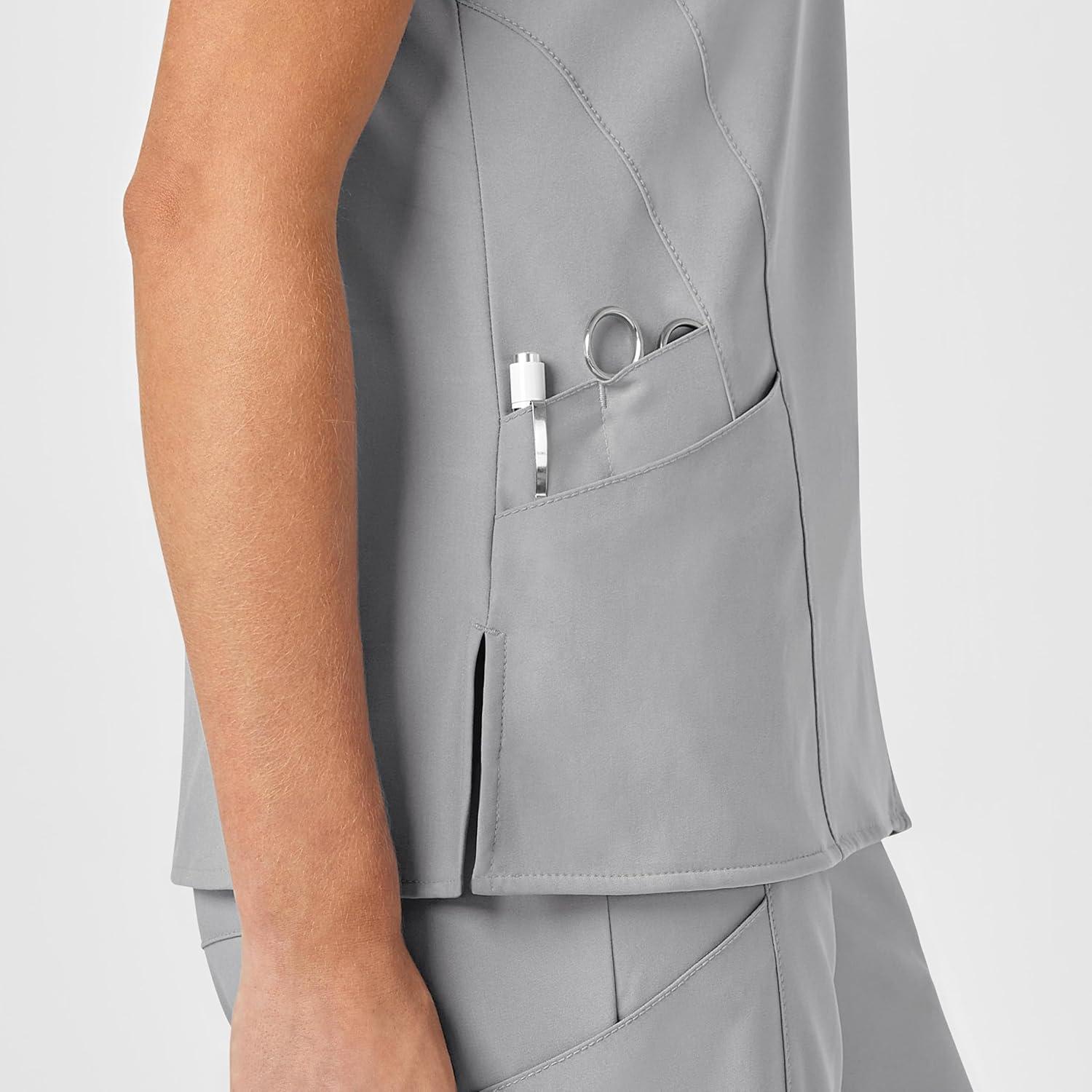 Wink Scrubs for Women, W123, Stylized V-Neck Tops with 5 Pockets(Grey)