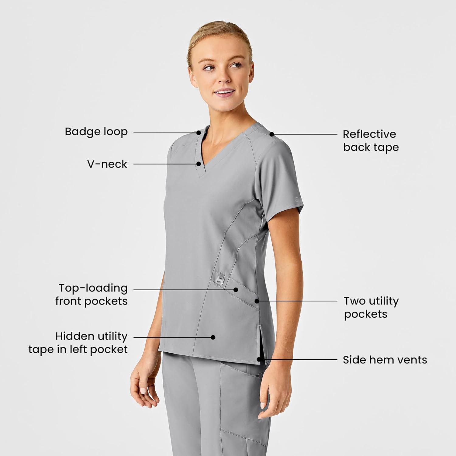 Wink Scrubs for Women, W123, Stylized V-Neck Tops with 5 Pockets(Grey)