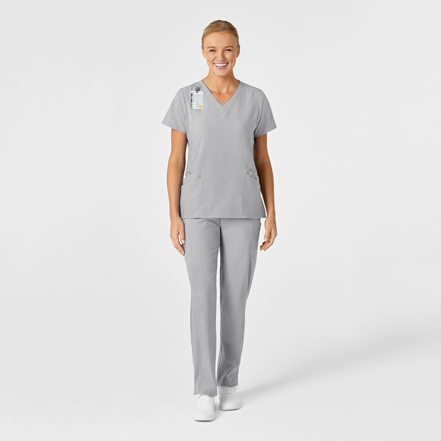 Wink Scrubs for Women, W123, Stylized V-Neck Tops with 5 Pockets(Grey)