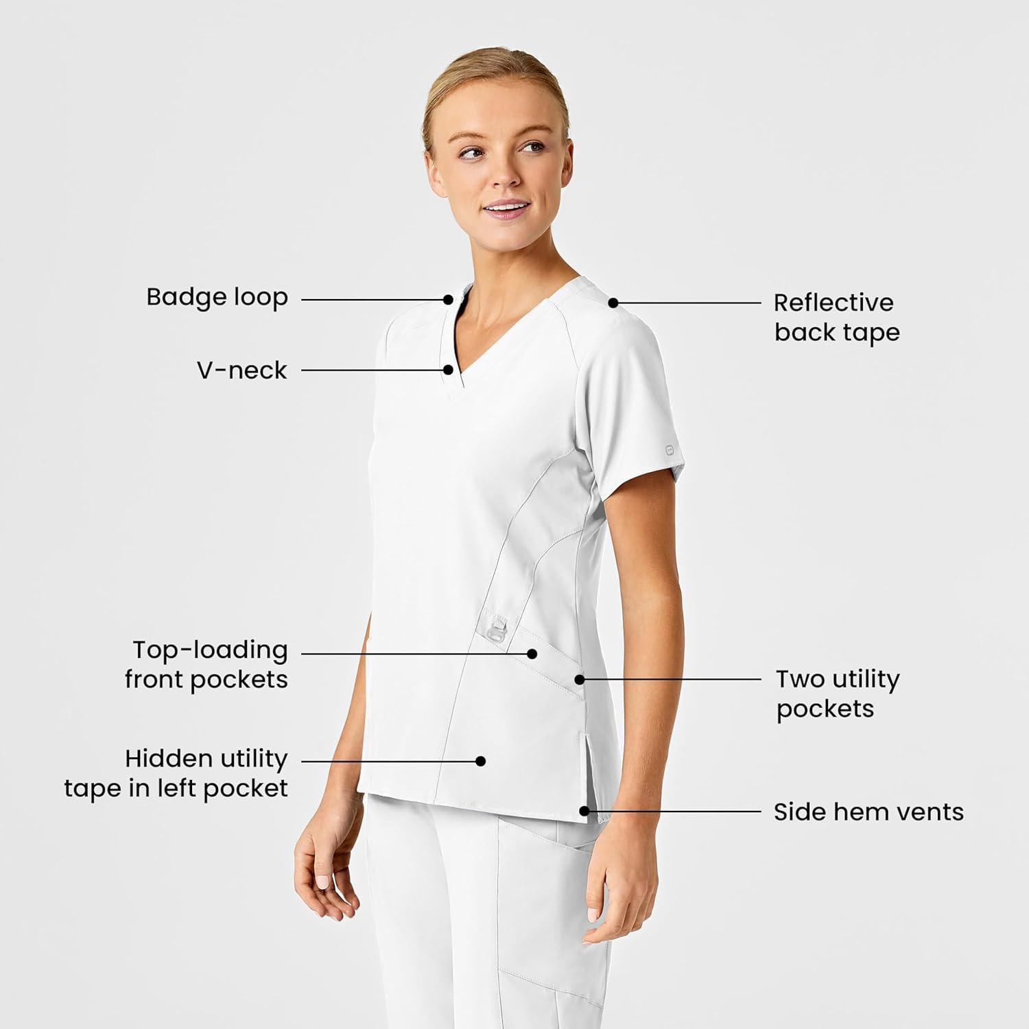 Wink Scrubs for Women, W123, Stylized V-Neck Tops with 5 Pockets(White)