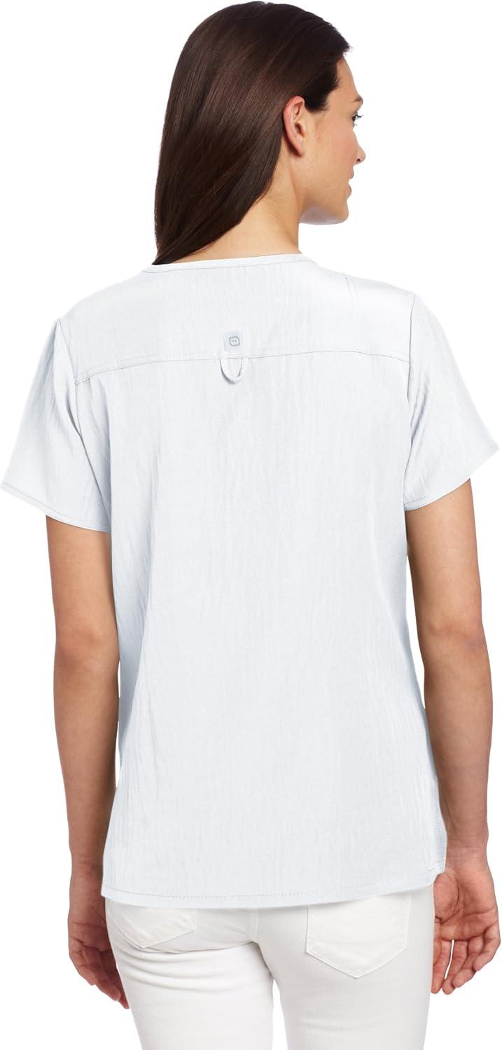 WonderWink Women’s Four Stretch Sporty V-Neck Scrub Top – XS-3XL, 3 Pockets, Eye Protection, Meets ANSI Z87.1(Pack of 1)(White)