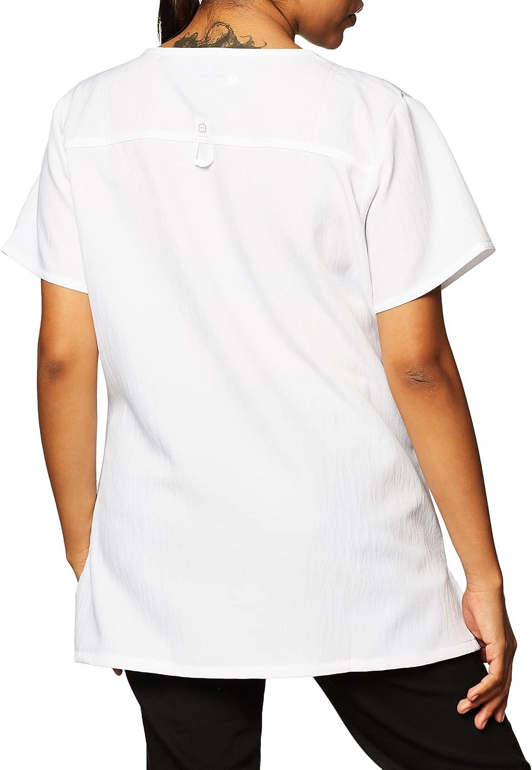 WonderWink Women’s Four Stretch Sporty V-Neck Scrub Top – XS-3XL, 3 Pockets, Eye Protection, Meets ANSI Z87.1(Pack of 1)(White)