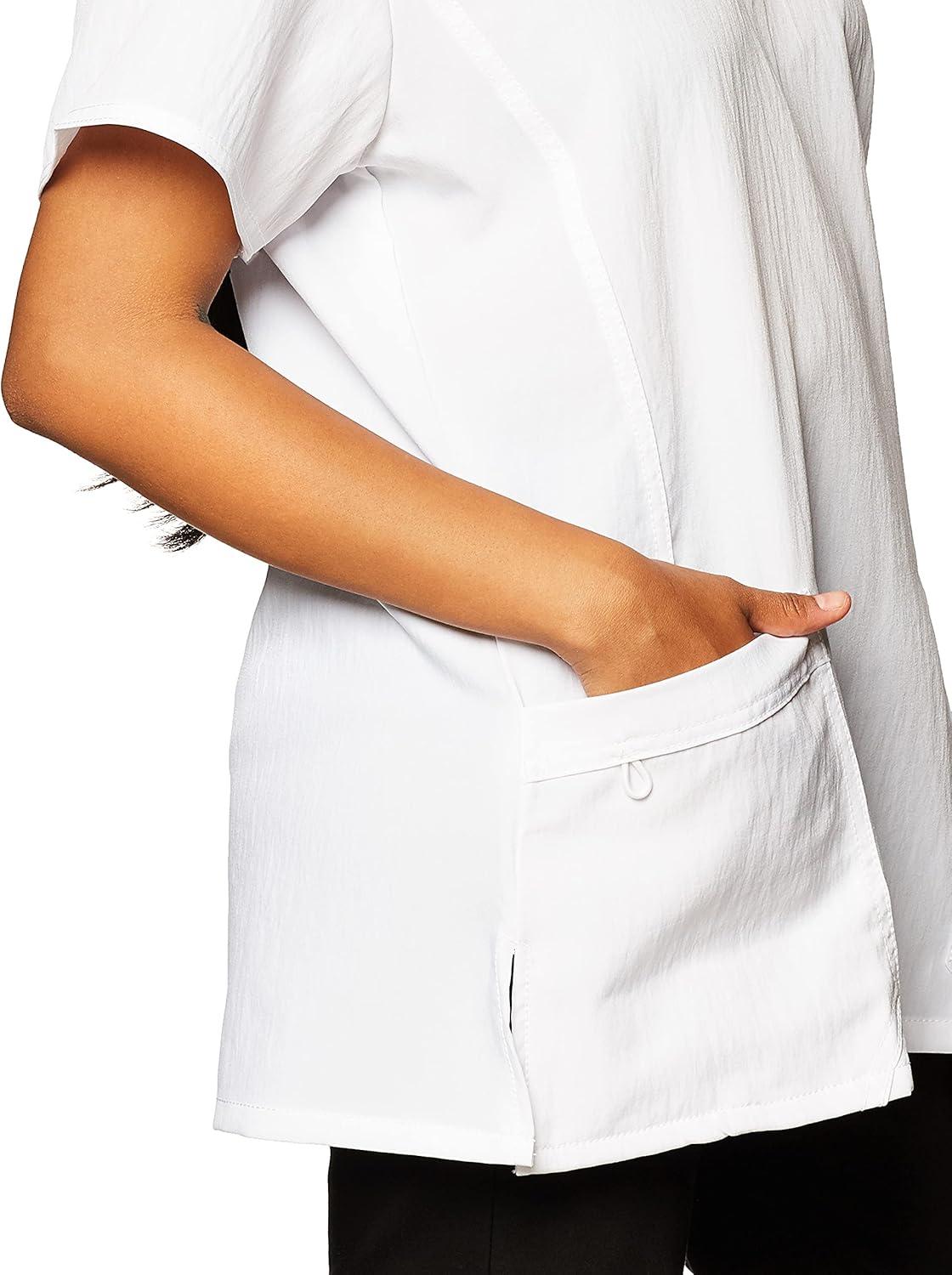 WonderWink Women’s Four Stretch Sporty V-Neck Scrub Top – XS-3XL, 3 Pockets, Eye Protection, Meets ANSI Z87.1(Pack of 1)(White)