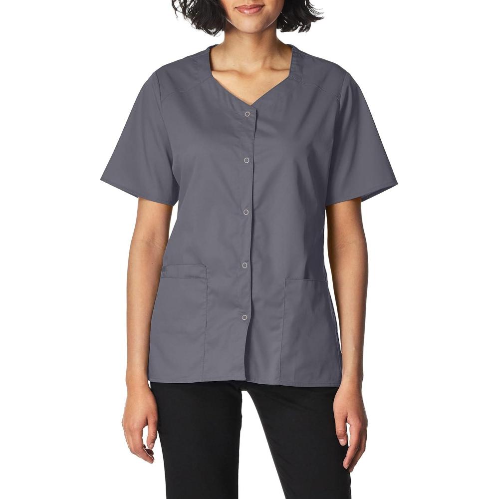 WonderWink Women’s Wonderwork Short Sleeve Snap Jacket(Pewter)