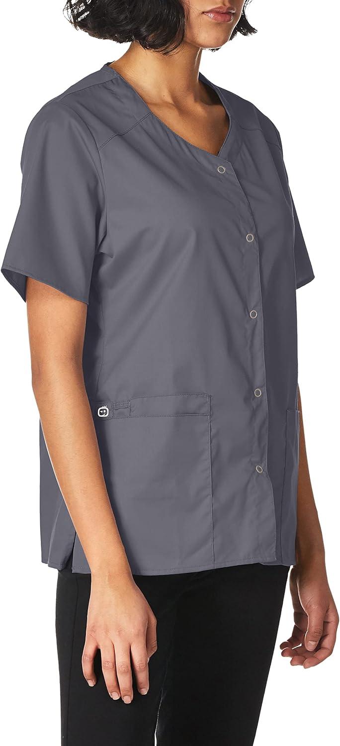 WonderWink Women’s Wonderwork Short Sleeve Snap Jacket(Pewter)
