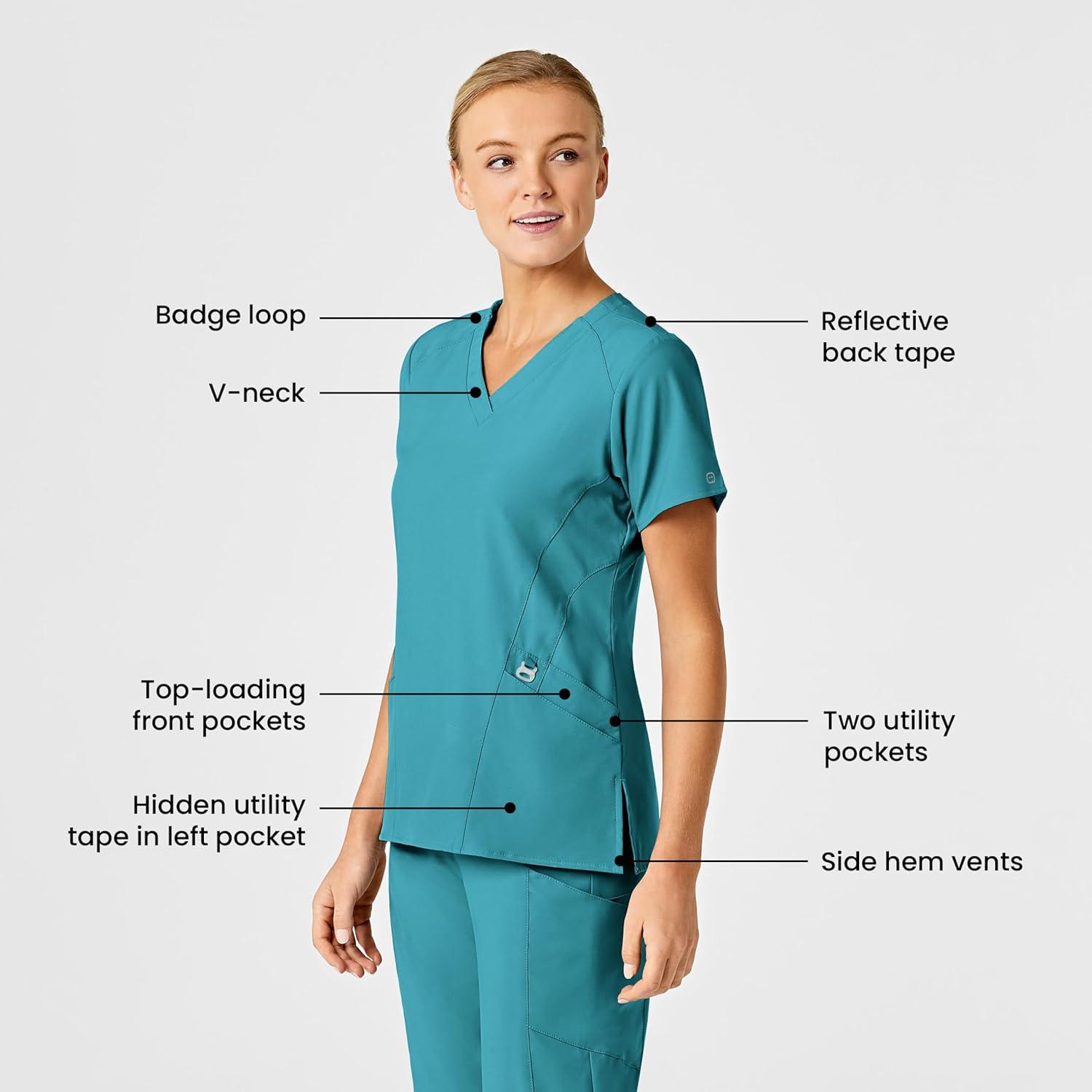 Wink Scrubs for Women, W123, Stylized Vneck Tops with 5 Pockets(Teal Blue)
