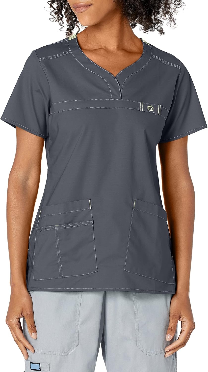 Wink WonderFLEX Patience – Women’s Curved Notch Neck Scrub Top(Charcoal)