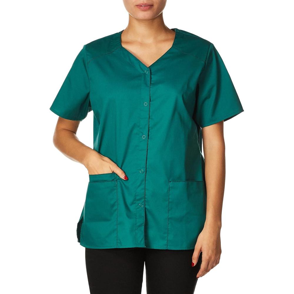 WonderWink Women’s Wonderwork Short Sleeve Snap Jacket(Hunter)