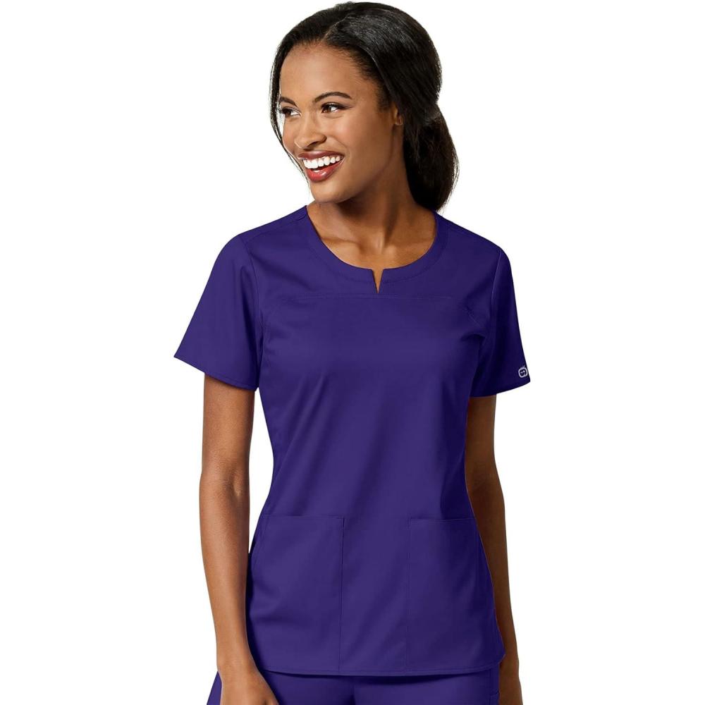 WonderWink Womens Women’s 4 Pocket Notch Neck Scrub Top(Grape)