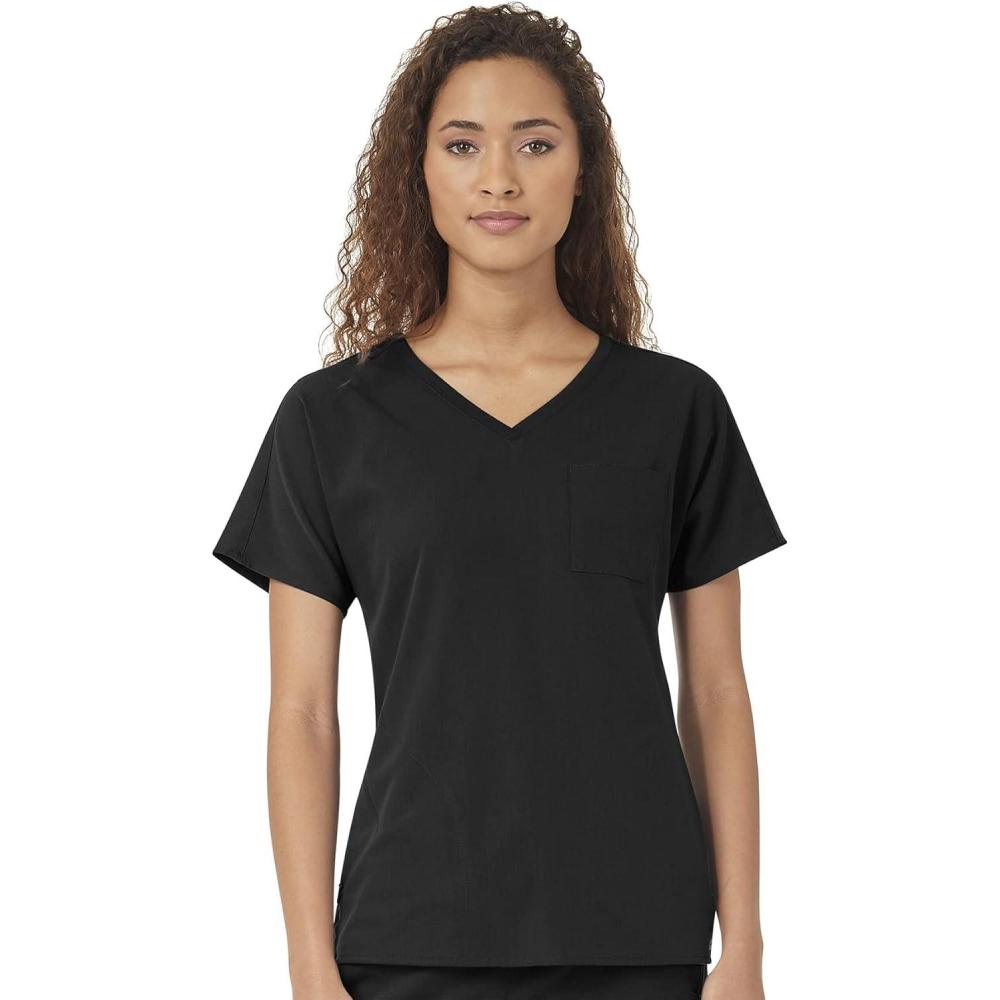 WonderWink Womens Women’s Dolman 3 Pocket Scrub TopMedical Scrubs Shirt(Black)