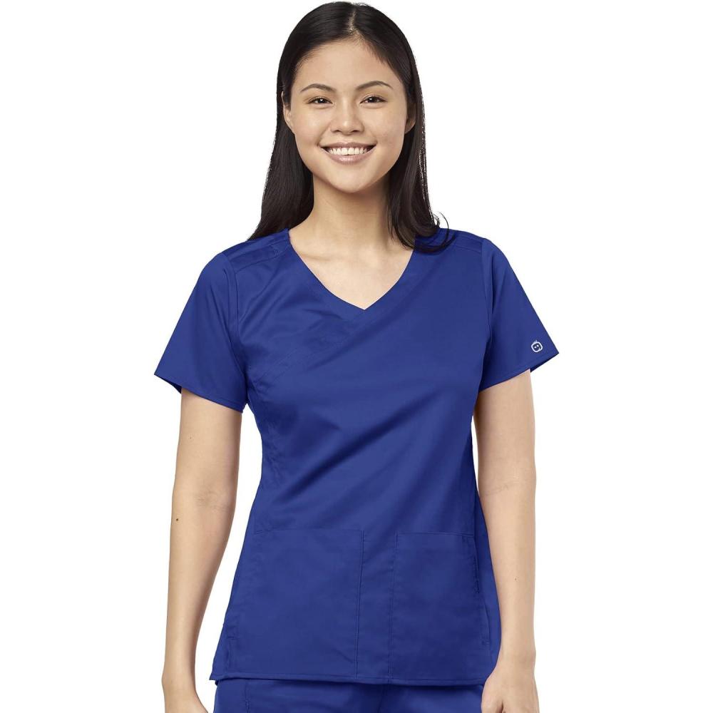 WonderWink Womens Women’s 4 Pocket Wrap Scrub Top(Galaxy Blue)