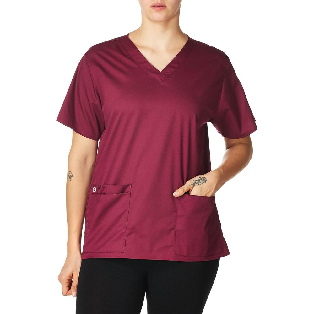WonderWink Unisex-Adult Unisex V-Neck Top(Wine)