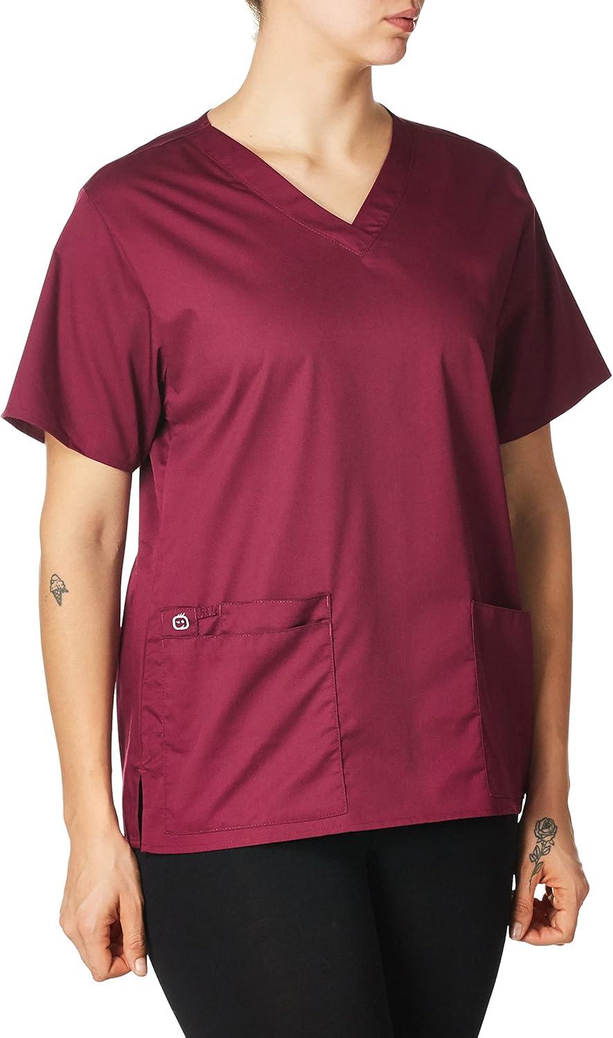 WonderWink Unisex-Adult Unisex V-Neck Top(Wine)
