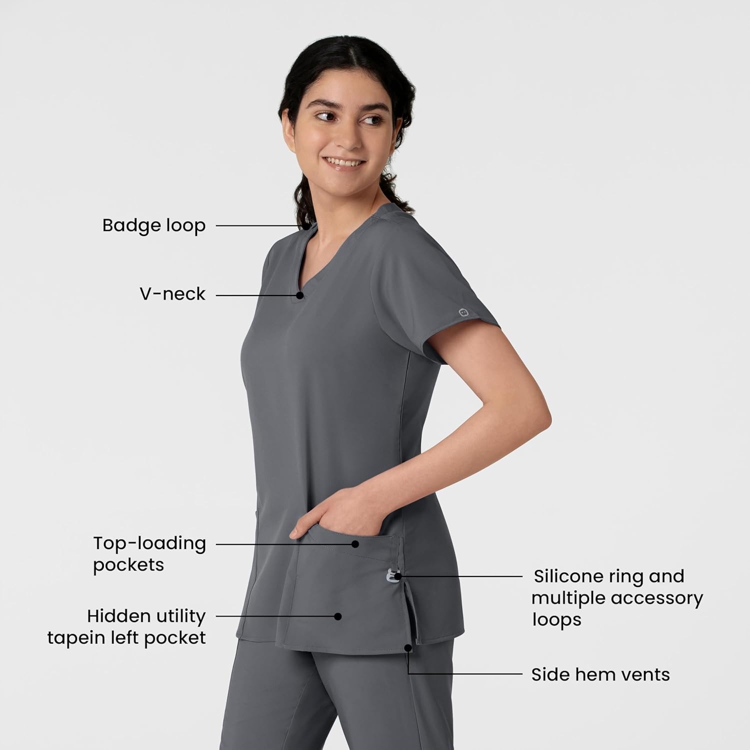 WINK W123 Women’s Basic V-Neck Scrub Top(Pewter)