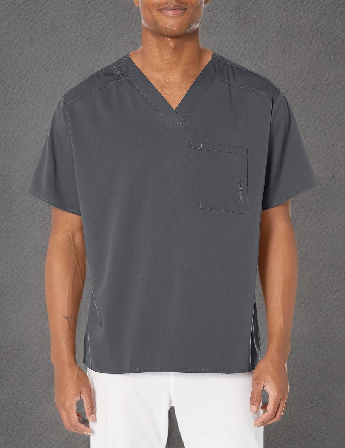 Wink Men’s Men’s V-Neck Scrub Top(Pewter)