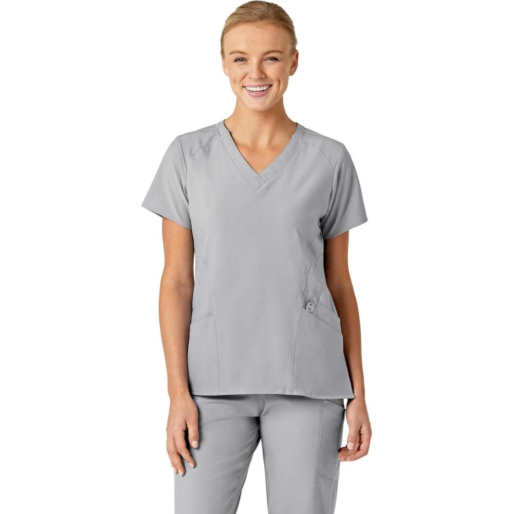 Wink Scrubs for Women, W123, Stylized Vneck Tops with 5 Pockets(Grey)