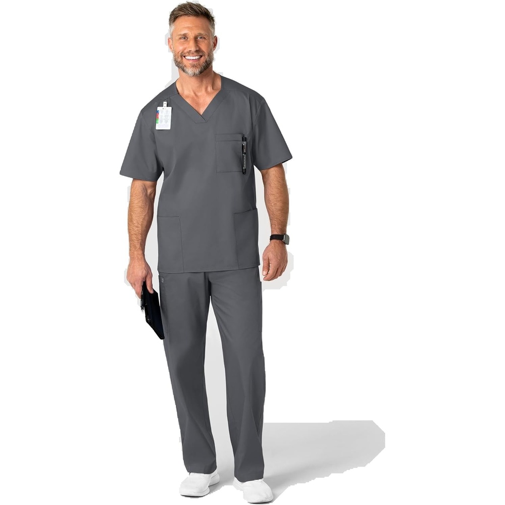 WonderWink Men’s Big Wonderwork Big Men’s V Neck Scrub Top(Pewter)