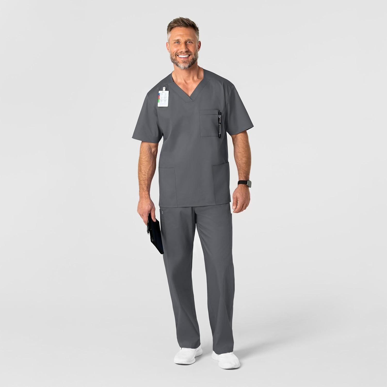 WonderWink Men’s Big Wonderwork Big Men’s V Neck Scrub Top(Pewter)
