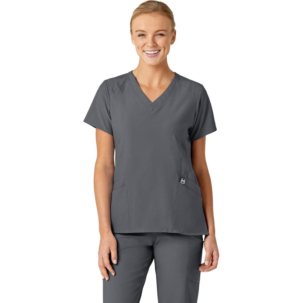 Wink Scrubs for Women, W123, Stylized V-Neck Tops with 5 Pockets(Pewter)