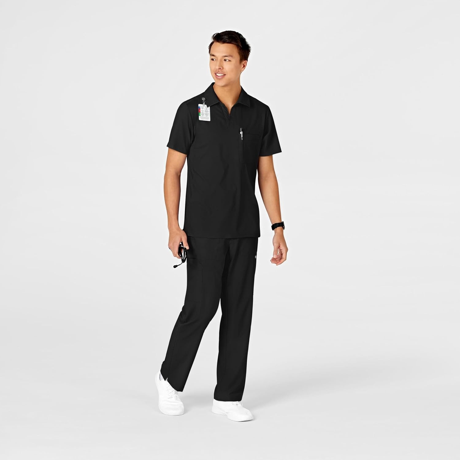 Wink W123 Men’s Collar Scrub Top(Black)
