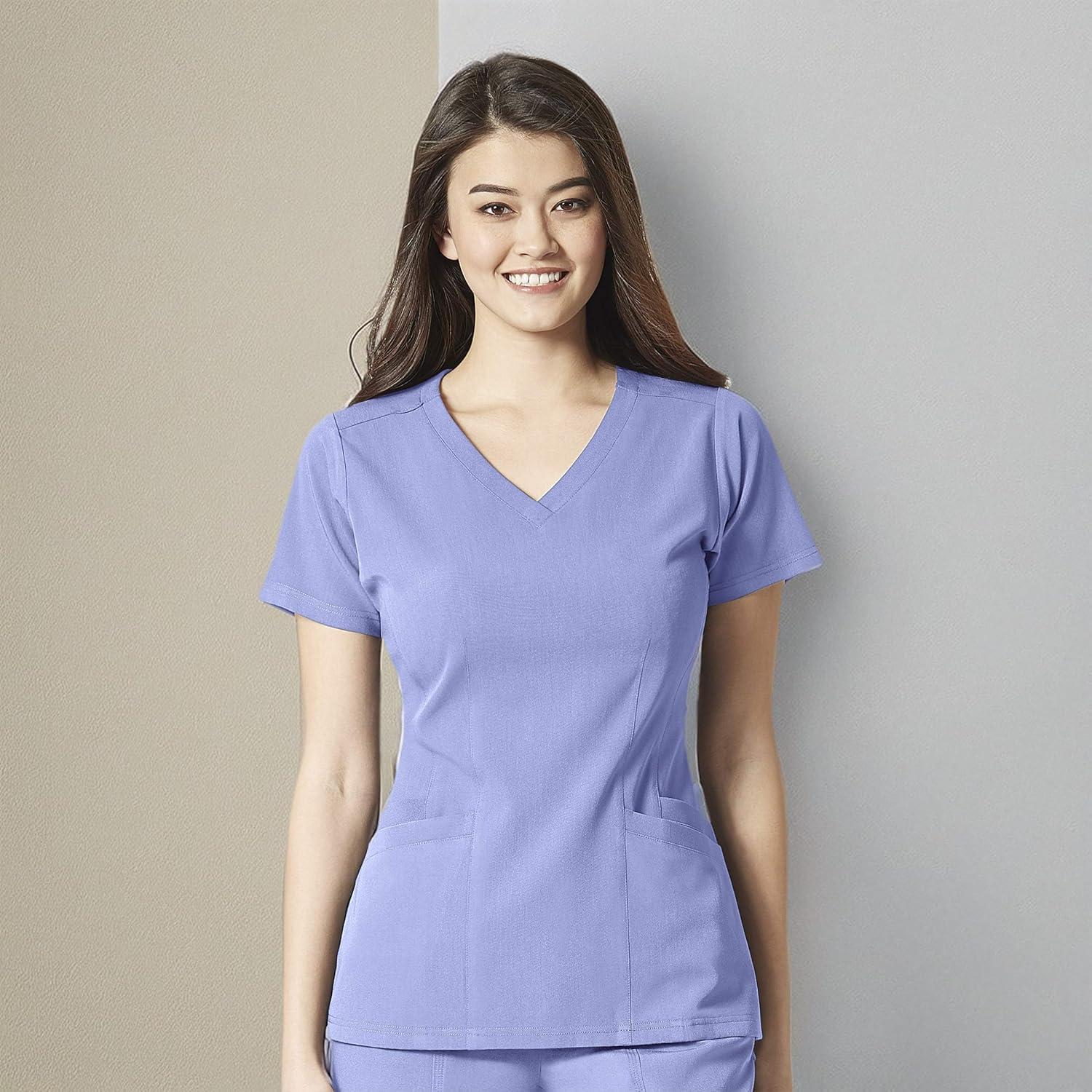 WonderWink Womens Women’s Flex Back V-Neck Scrub Top(Ceil Blue)