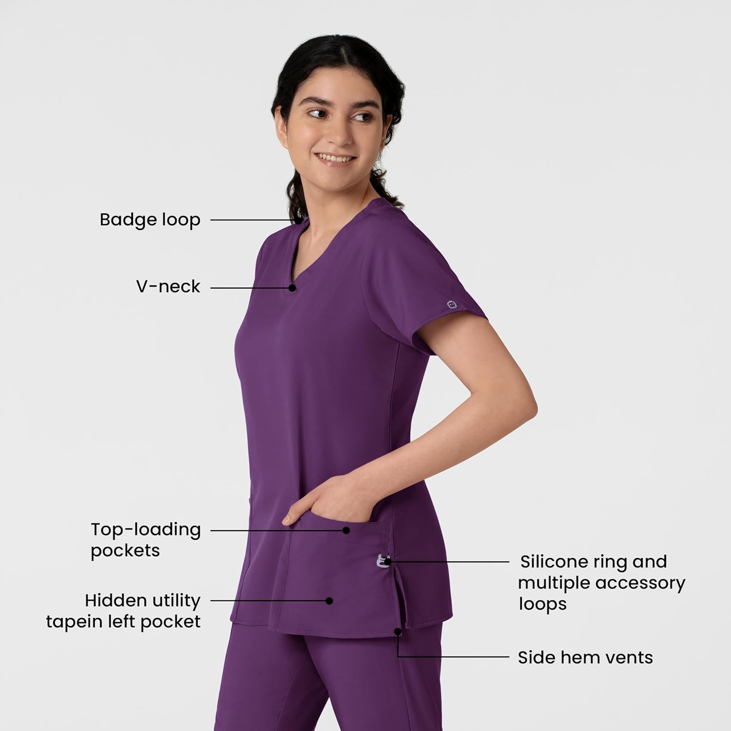 WINK W123 Women’s Basic V-Neck Scrub Top(Eggplant)