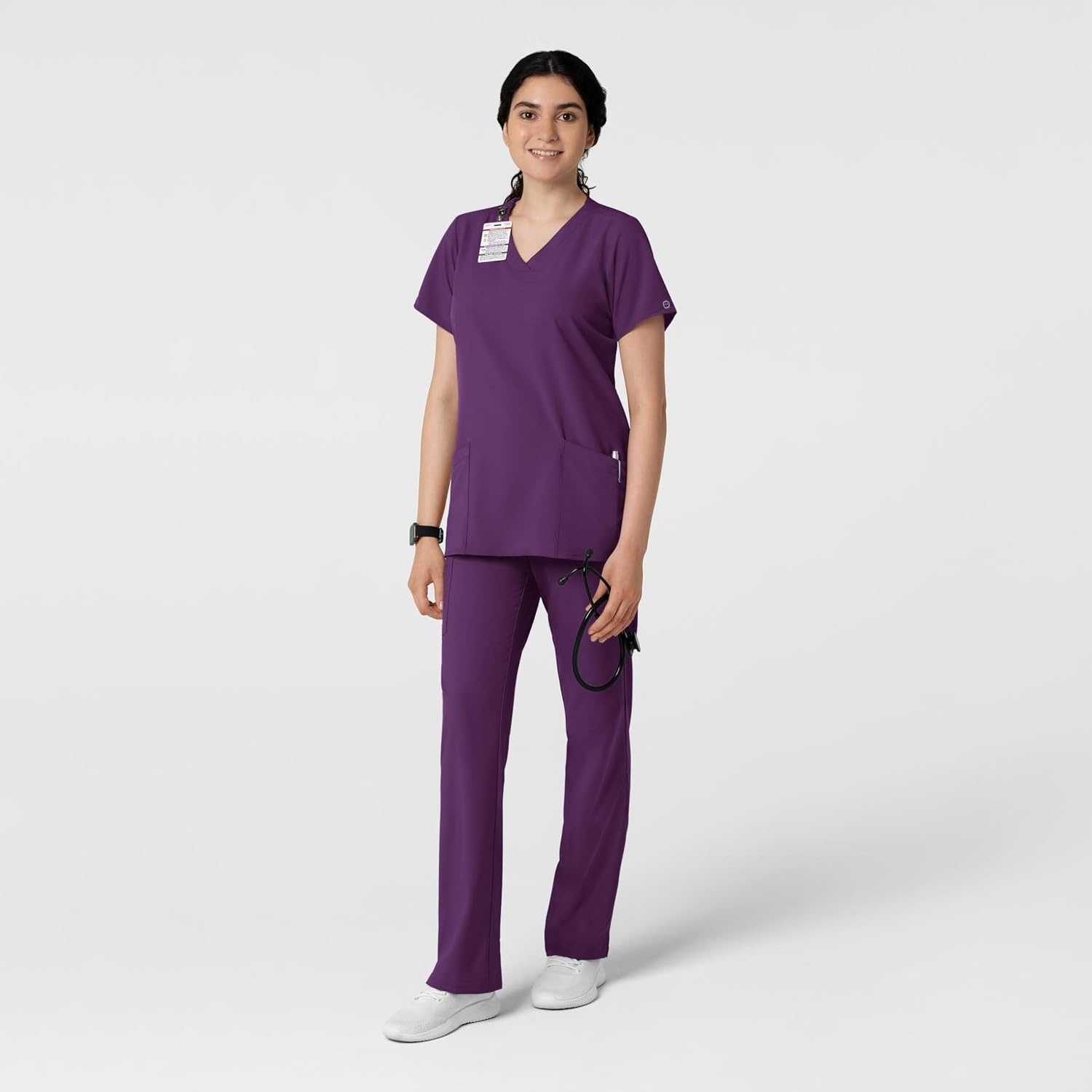 WINK W123 Women’s Basic V-Neck Scrub Top(Eggplant)