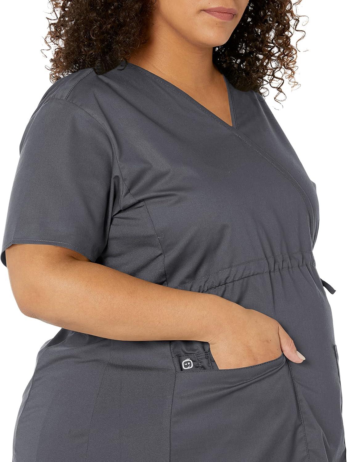 Wink WonderWORK Scrubs for Maternity Mock Wrap Scrub Tops(Pewter)
