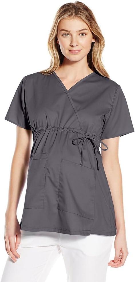 Wink WonderWORK Scrubs for Maternity Mock Wrap Scrub Tops(Pewter)