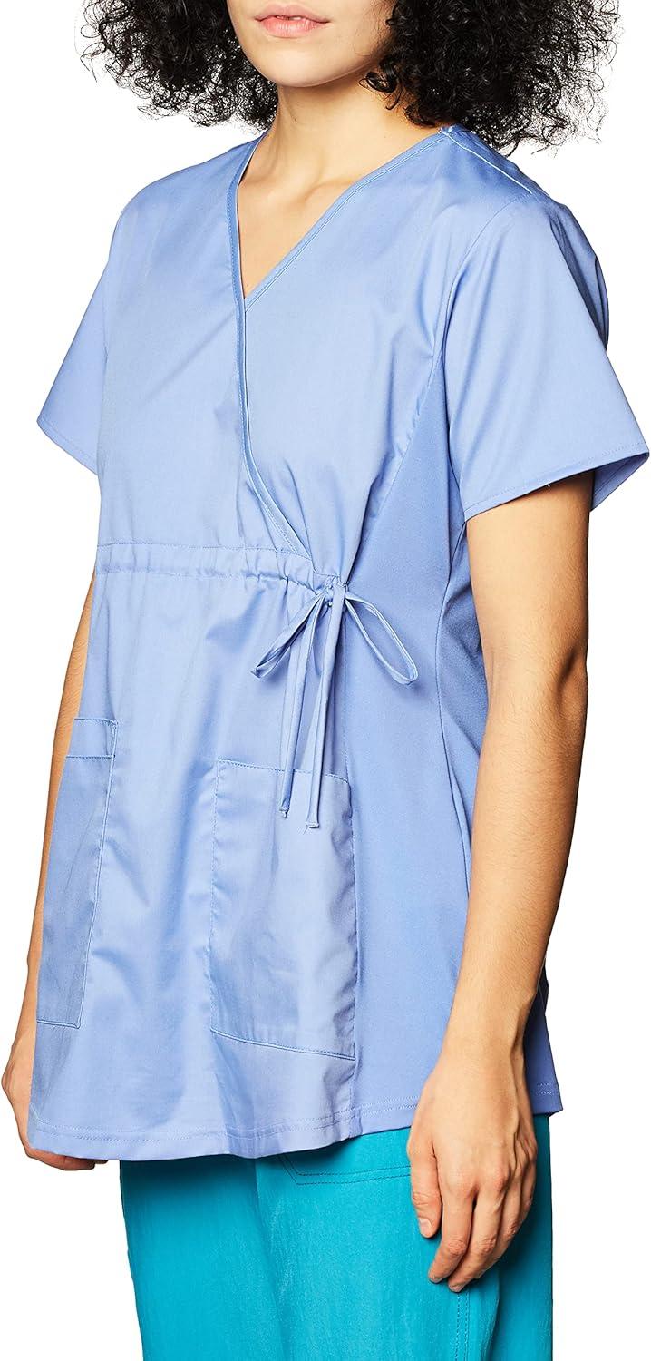 Wink WonderWORK Scrubs for Maternity Mock Wrap Scrub Tops(Ceil Blue)