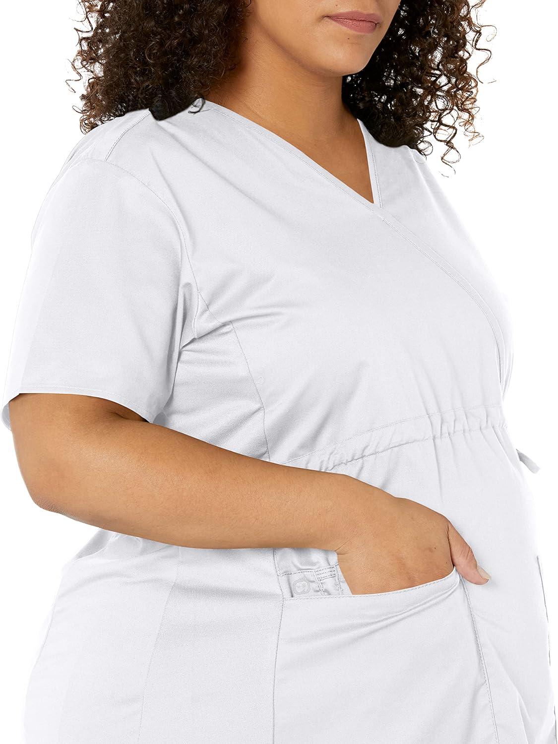 Wink WonderWORK Scrubs for Maternity Mock Wrap Scrub Tops(White)
