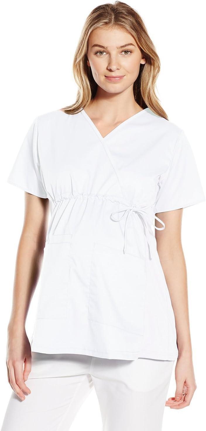 Wink WonderWORK Scrubs for Maternity Mock Wrap Scrub Tops(White)