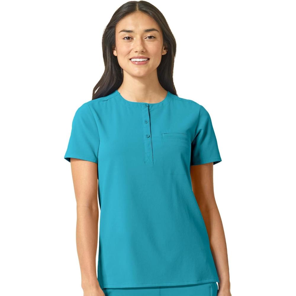 WonderWink Womens Mandarin Collar Tuck-in Top(Teal Blue)