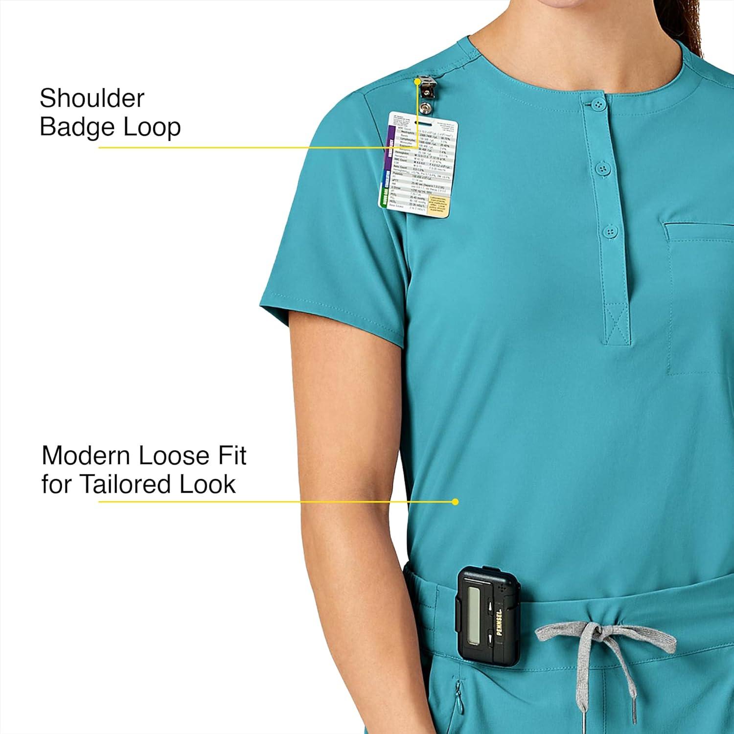 WonderWink Womens Mandarin Collar Tuck-in Top(Teal Blue)