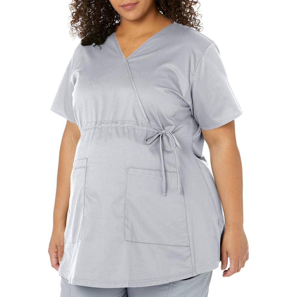 Wink WonderWORK Scrubs for Maternity Mock Wrap Scrub Tops(Grey)