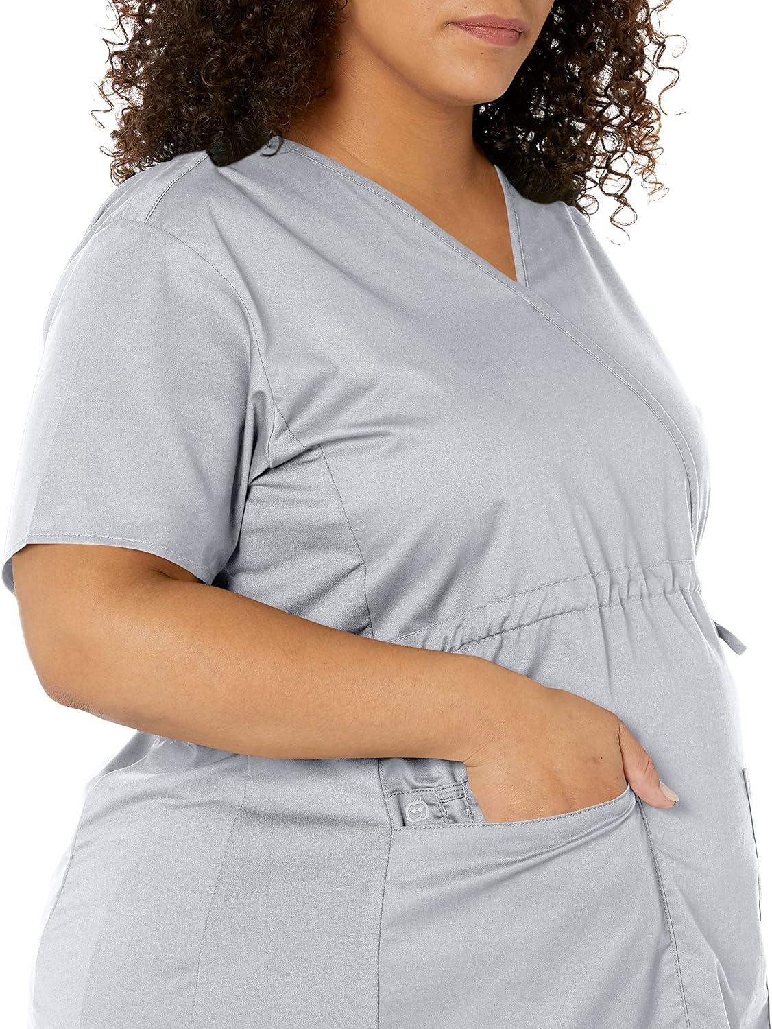 Wink WonderWORK Scrubs for Maternity Mock Wrap Scrub Tops(Grey)