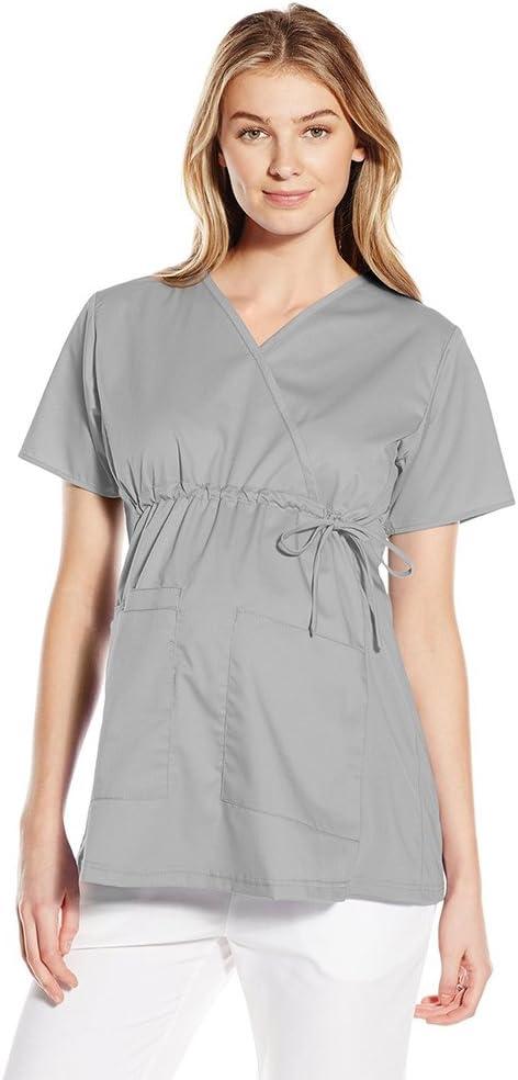 Wink WonderWORK Scrubs for Maternity Mock Wrap Scrub Tops(Grey)