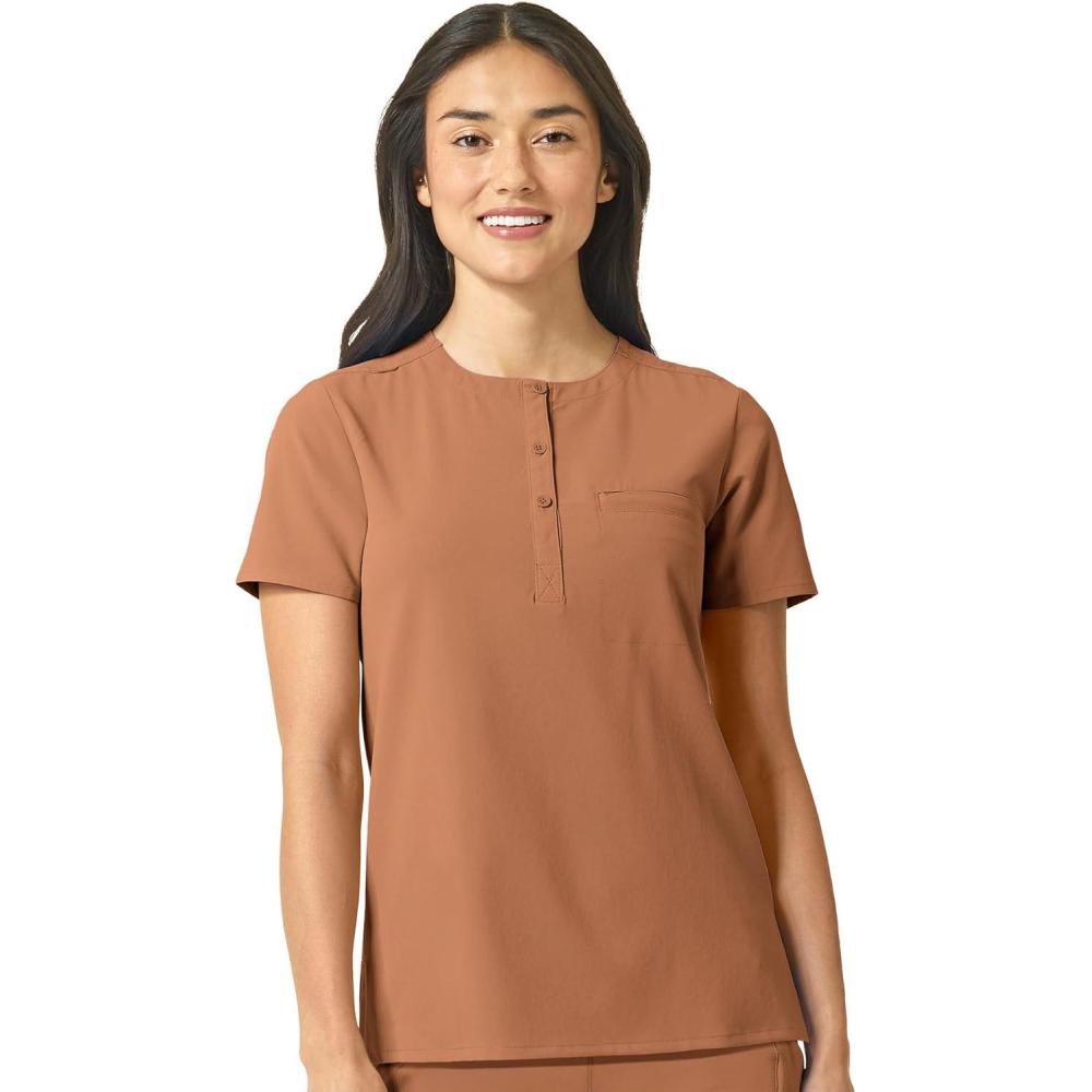 WonderWink Womens Mandarin Collar Tuck-in Top(Clay)