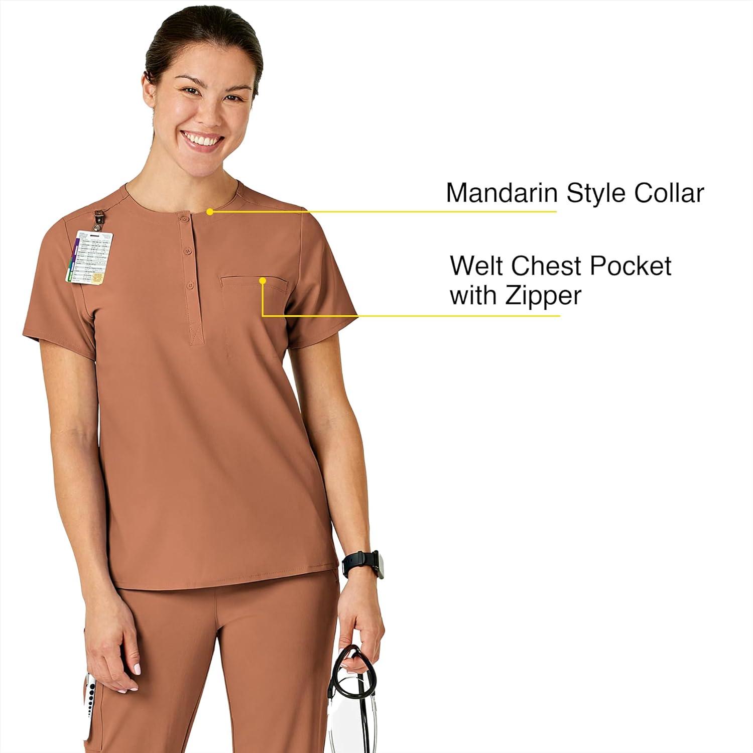 WonderWink Womens Mandarin Collar Tuck-in Top(Clay)