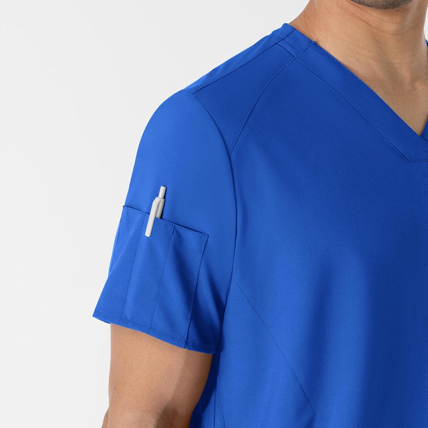 WINK Scrubs for Men, W123, V-Neck Tops with 6 Pockets(Royal)