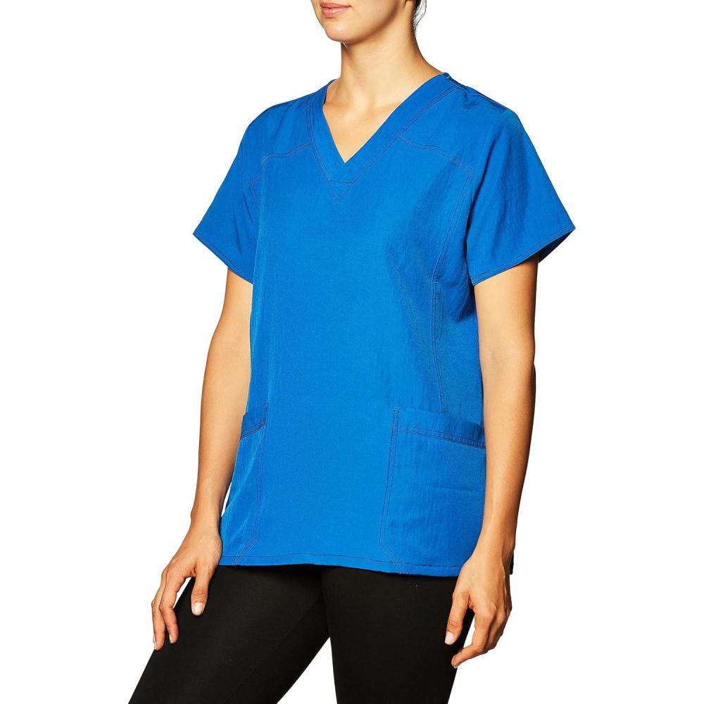 WonderWink Women’s Four Stretch Sporty V-Neck Scrub Top – XS-3XL, 3 Pockets, Eye Protection, Meets ANSI Z87.1(Pack of 1)(Royal)