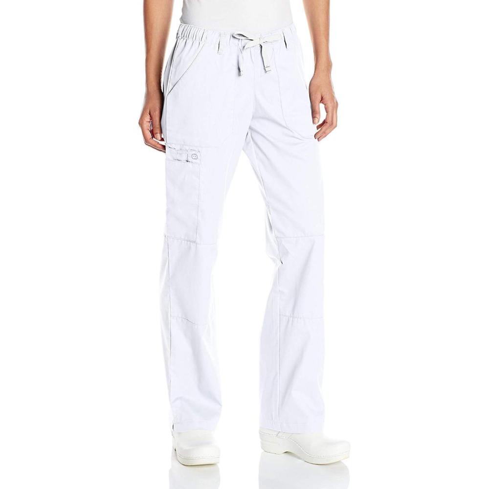 WonderWink Women’s Petite-Plus-Size Wonderwork Straight Leg Cargo Scrub Pant(White)