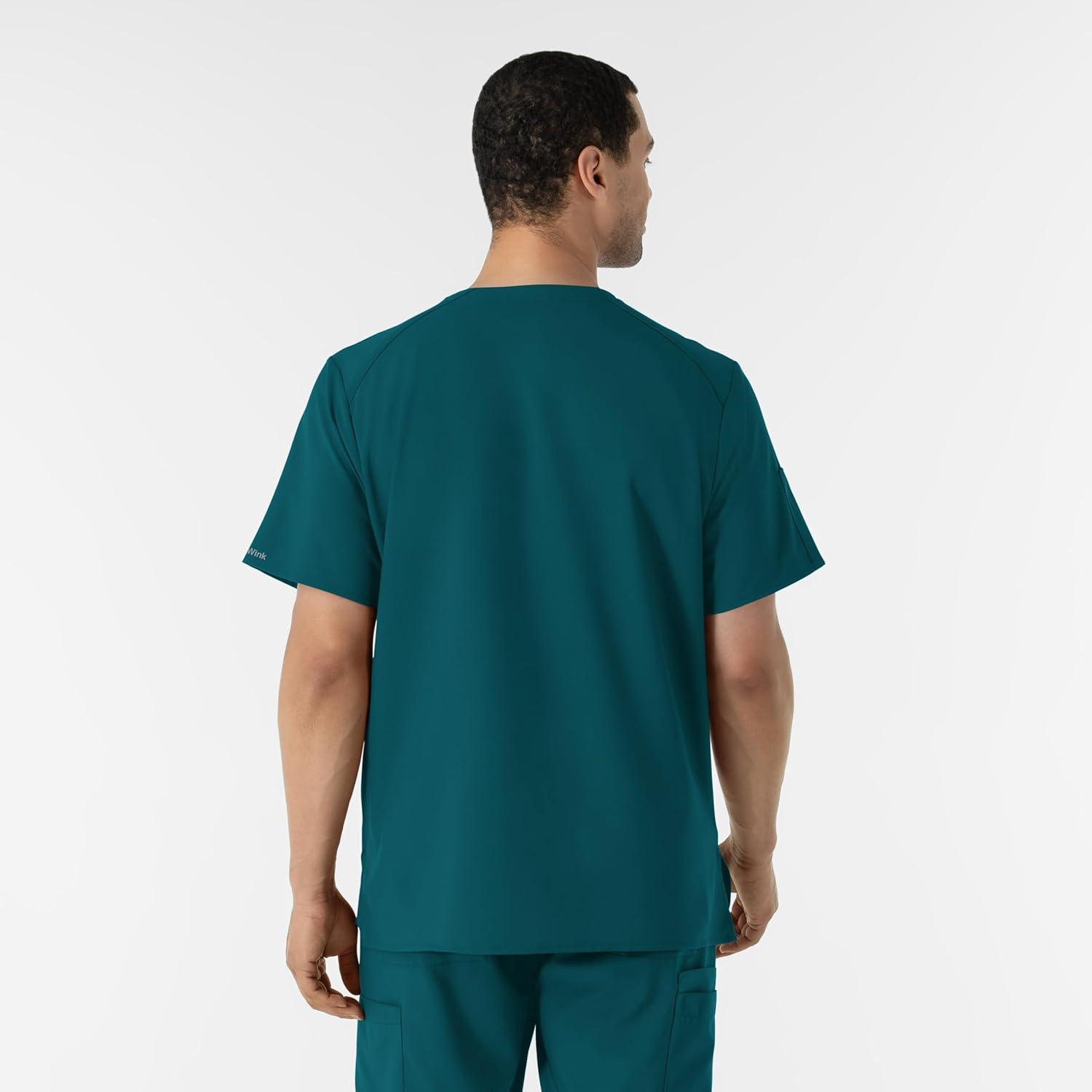 WINK Scrubs for Men, W123, V-Neck Tops with 6 Pockets(Caribbean Blue)