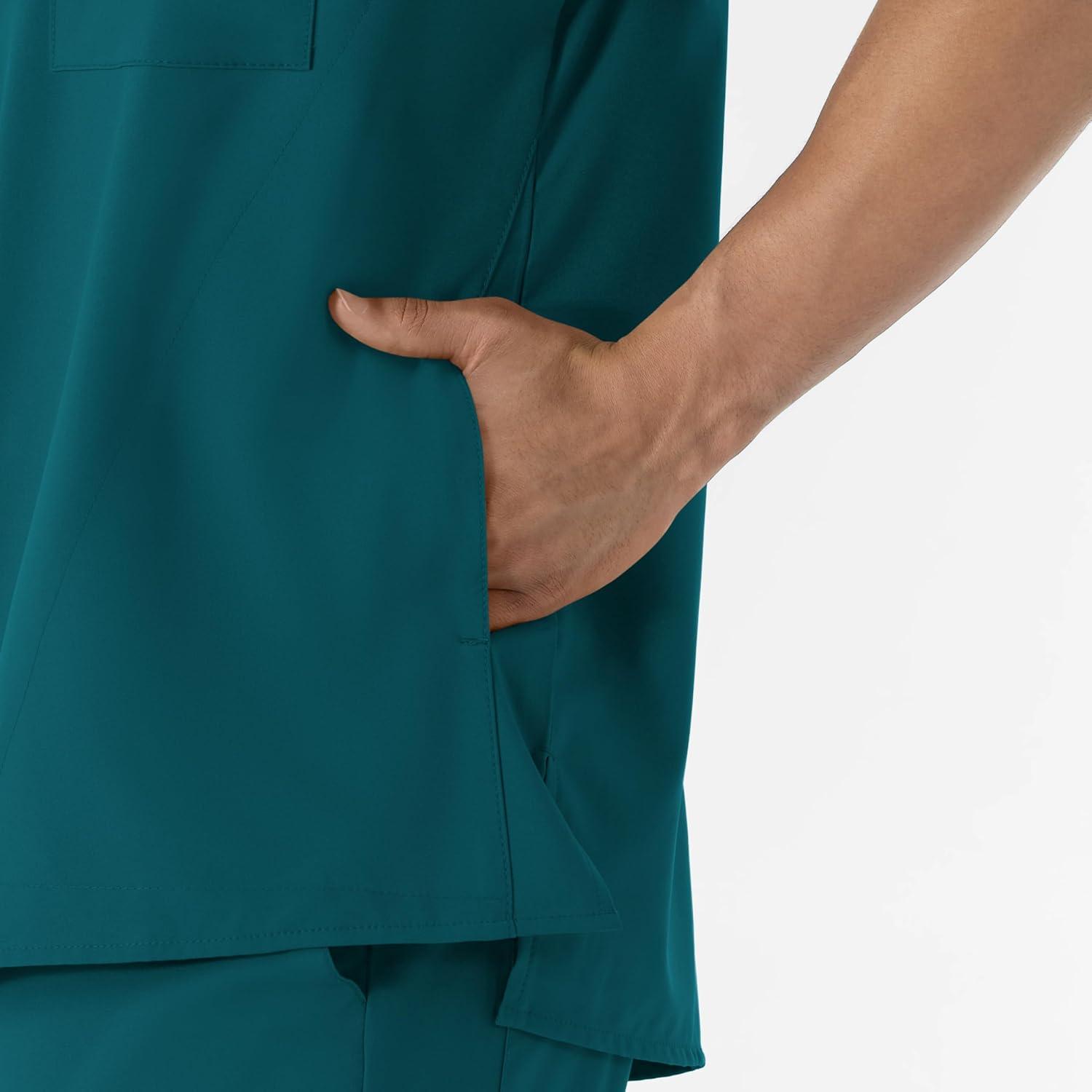 WINK Scrubs for Men, W123, V-Neck Tops with 6 Pockets(Caribbean Blue)